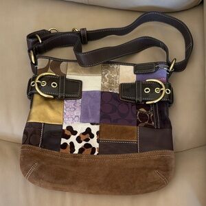 Coach Patchwork Crossbody Bag in Brown and Gold